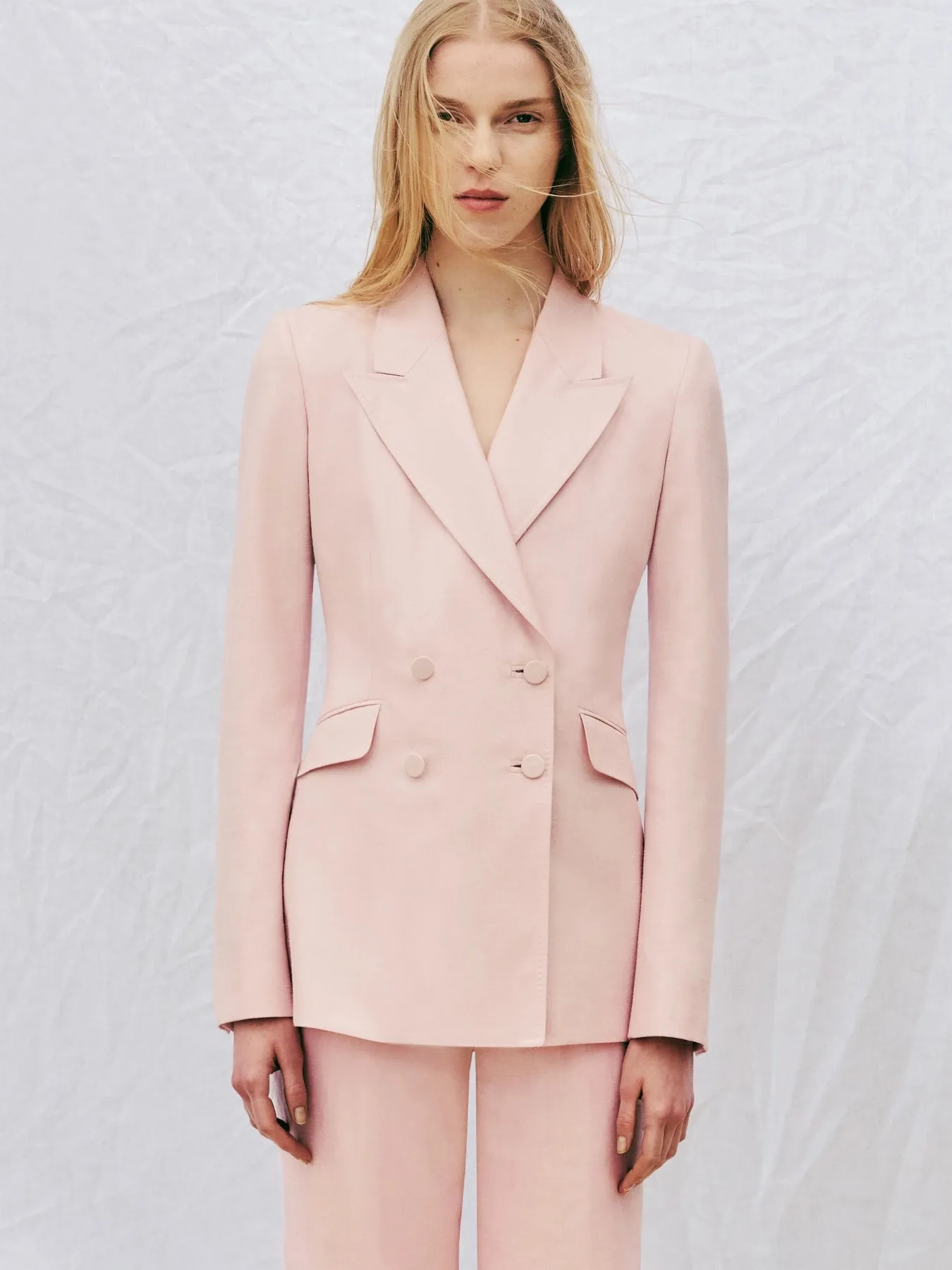 Stephanie Blazer in Blush Virgin Wool and Silk Linen Twill