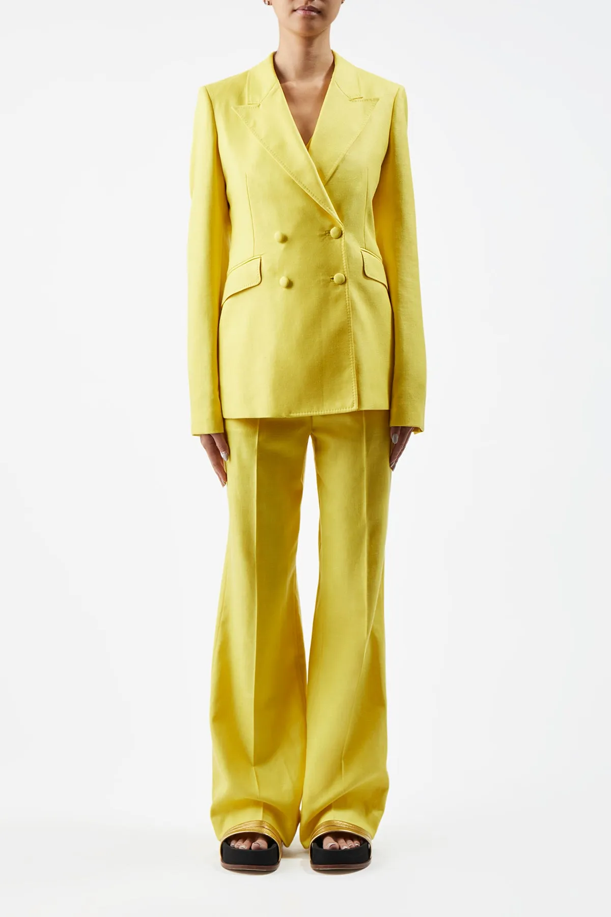 Stephanie Blazer in Cadmium Yellow Virgin Wool and Silk Linen Twill