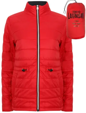 Syros Light Packaway Funnel Neck Quilted Jacket in Lollipop Red - Tokyo Laundry