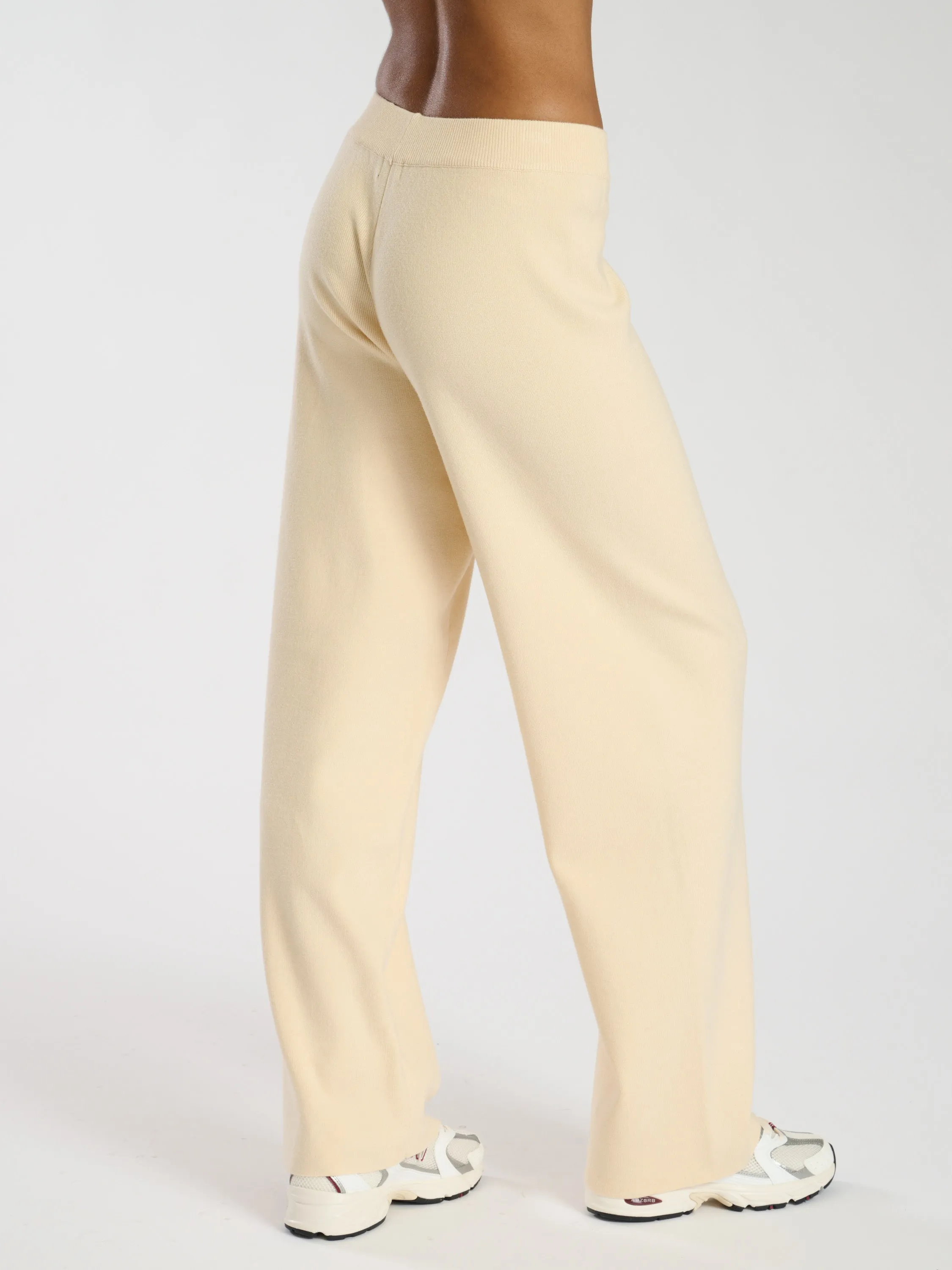 The 'Homely' wide leg knitted joggers in butter