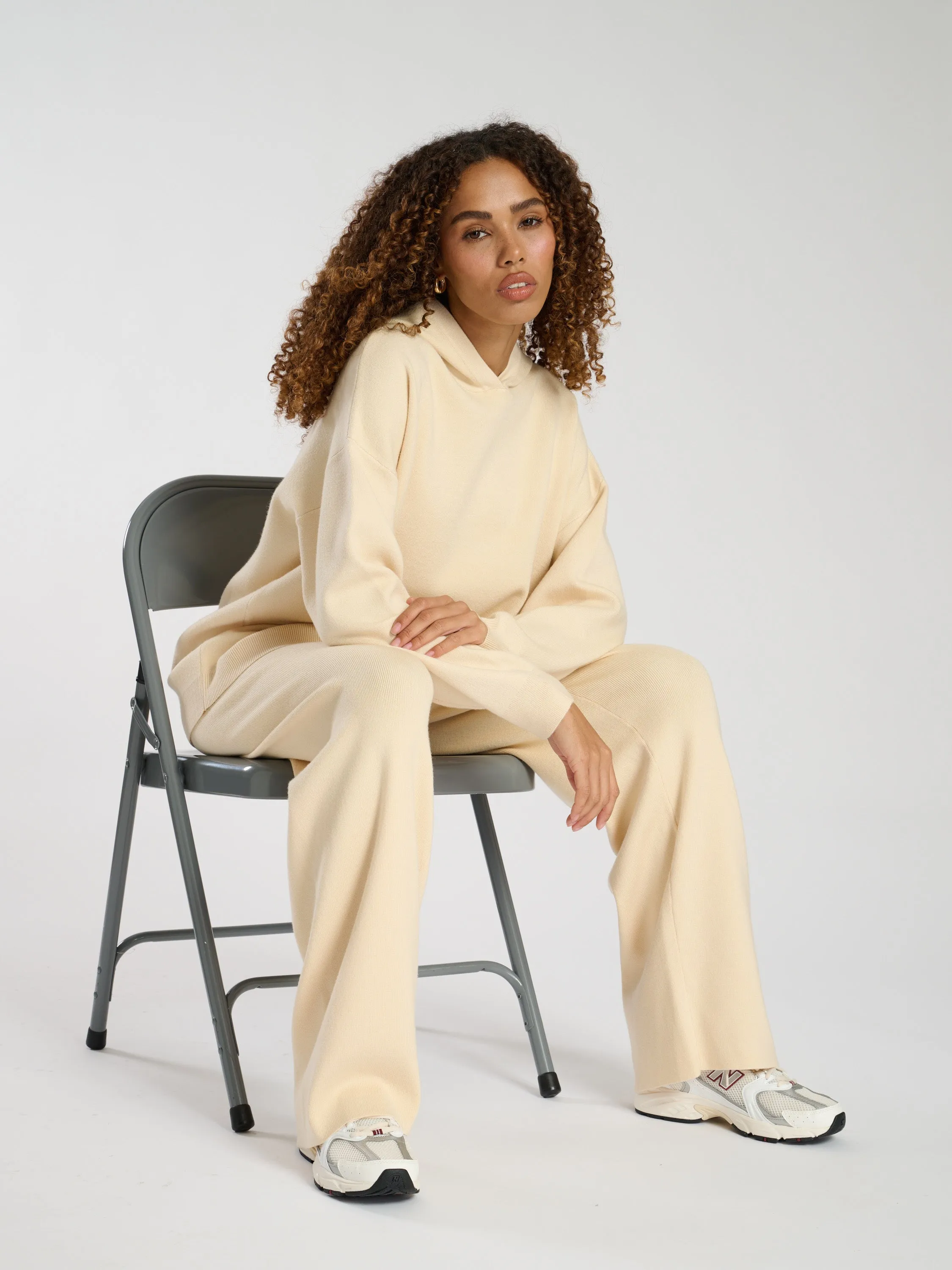 The 'Homely' wide leg knitted joggers in butter