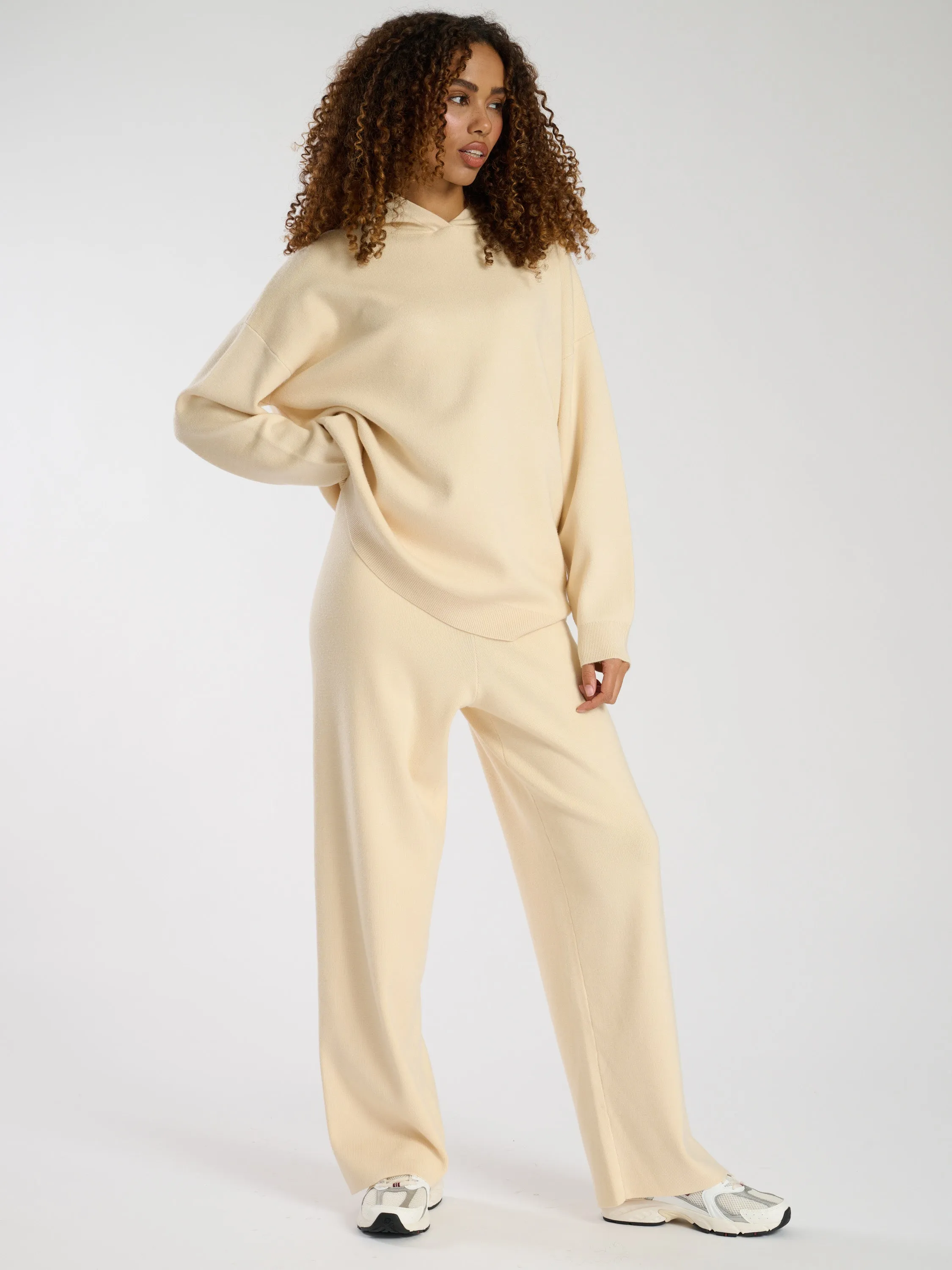 The 'Homely' wide leg knitted joggers in butter