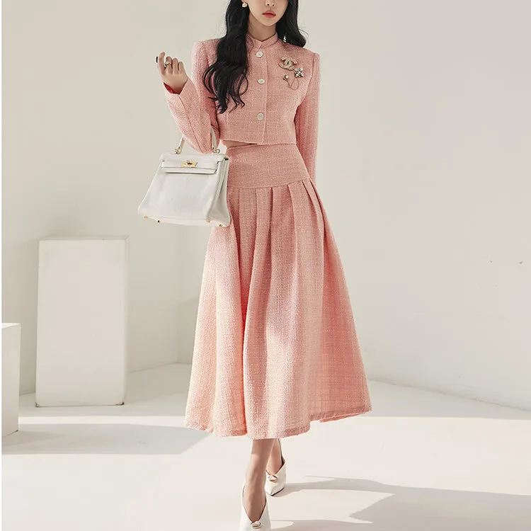 TP1304 Tweed Jacket and Flare Skirt Set