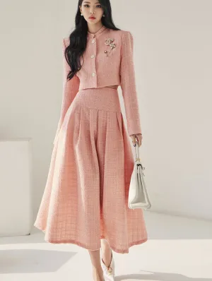 TP1304 Tweed Jacket and Flare Skirt Set