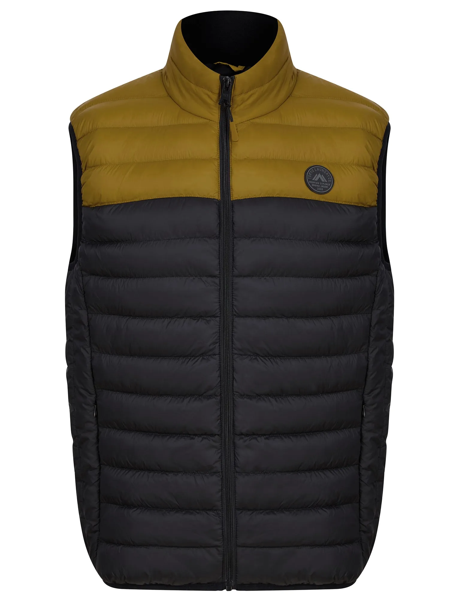 Yestin Colour Block Quilted Puffer Gilet with Fleece Lined Collar in Golden Brown - Tokyo Laundry